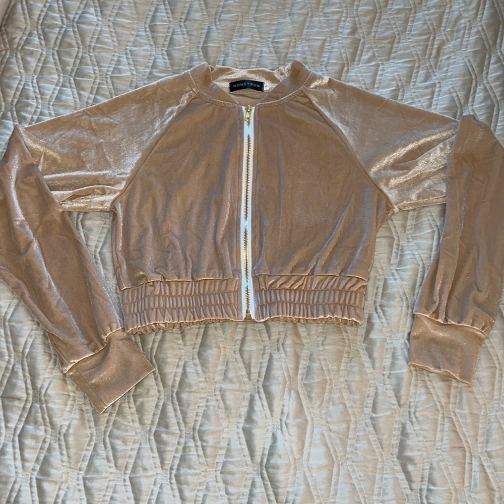 Cropped velvet zip up jacket